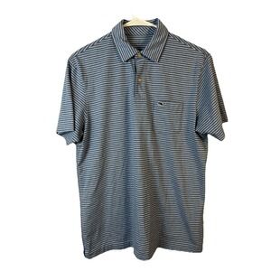 Vineyard Vines Classic Fit Blue Stripe Whale Polo Shirt Mens Small Pima Cotton